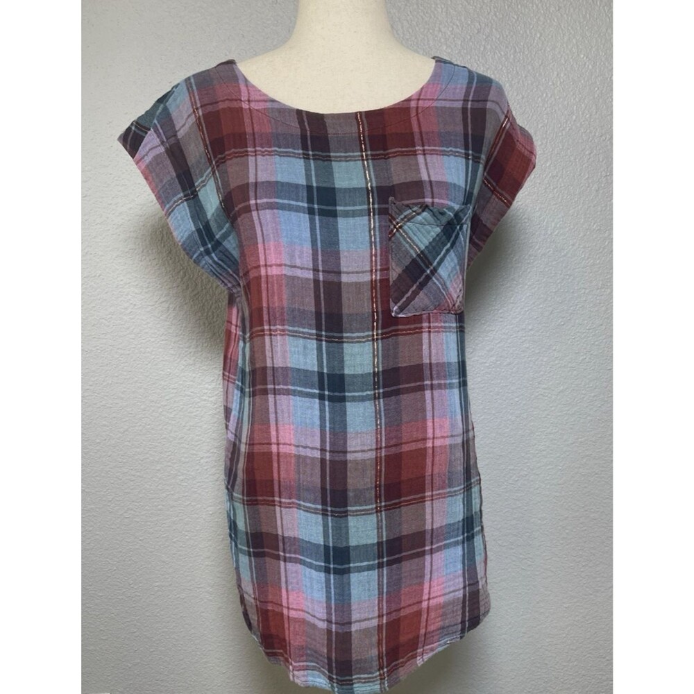 Akemi & Kin Anthropologie plaid tunic top sz S summer party boho preppy quality